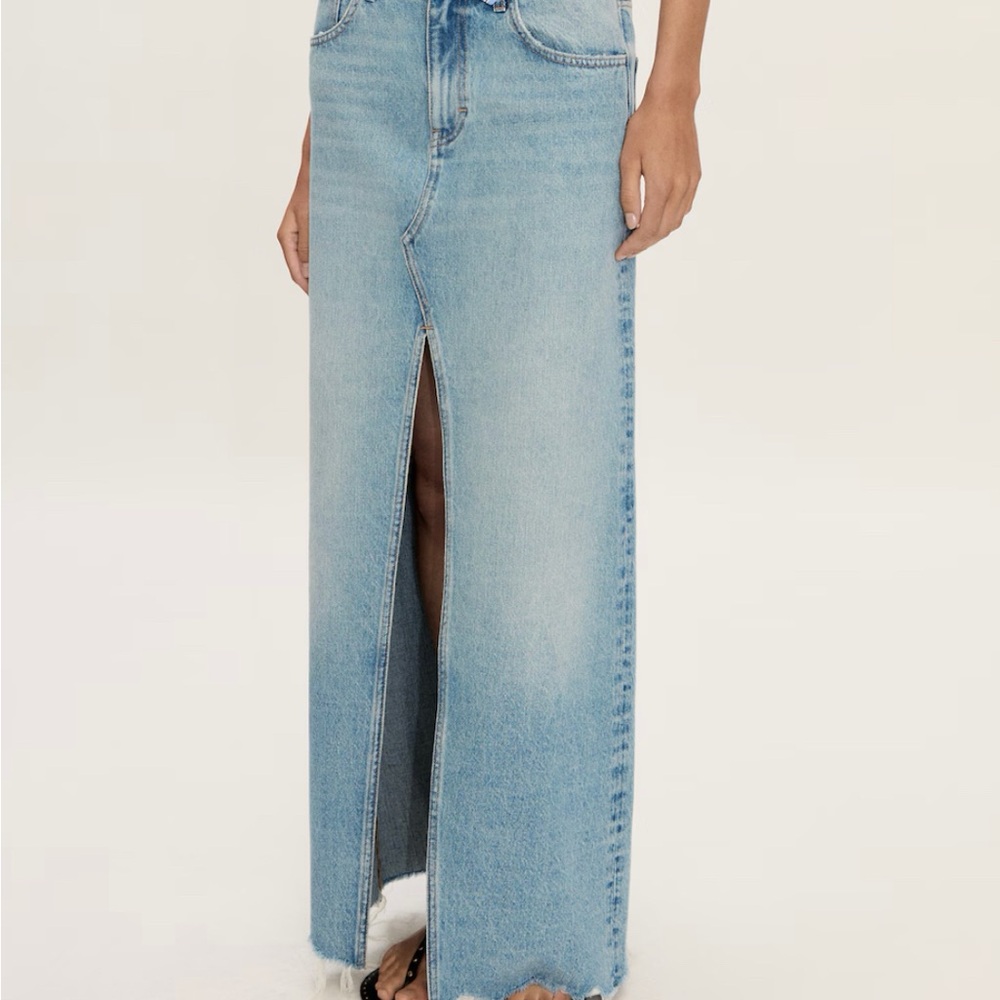 Mango Blue Maxi Skirt with Front Slit